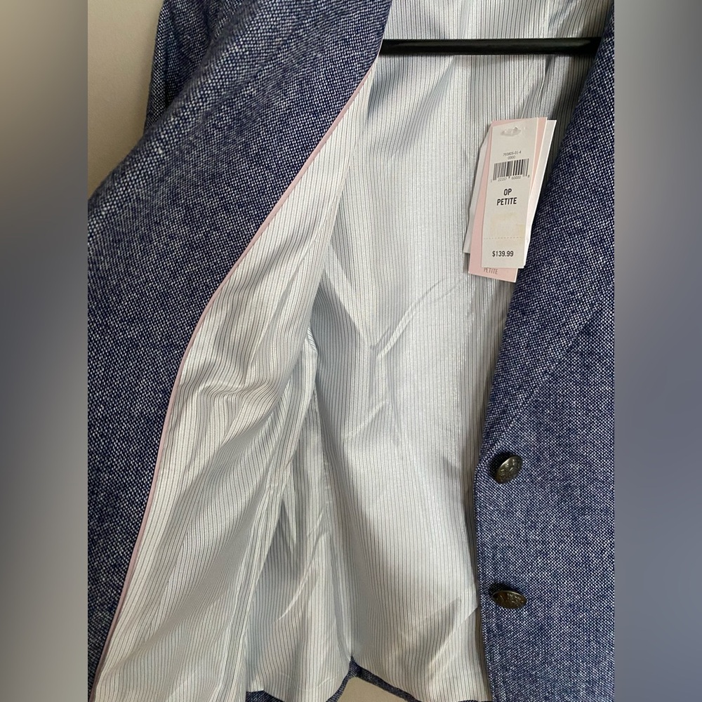 NWT Banana Republic Academy Tweed Blazer Wool Blend Blue Size 0 Petite - Picture 13 of 14